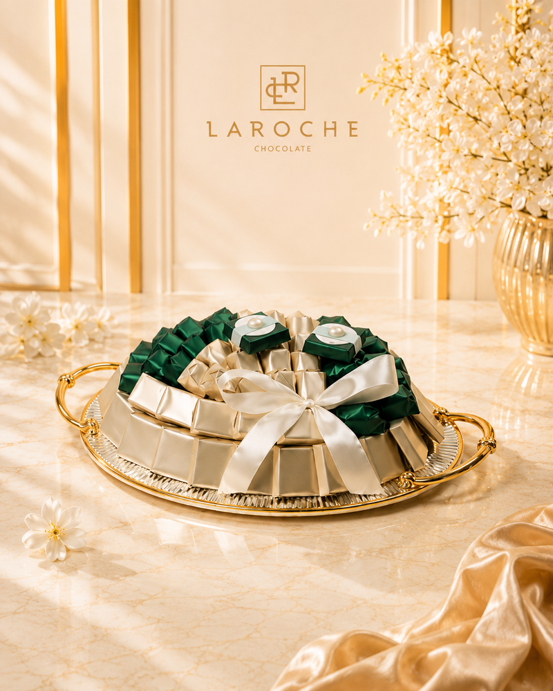 Laroche green silver chocolate tray with luxury wrapped chocolates in Dubai