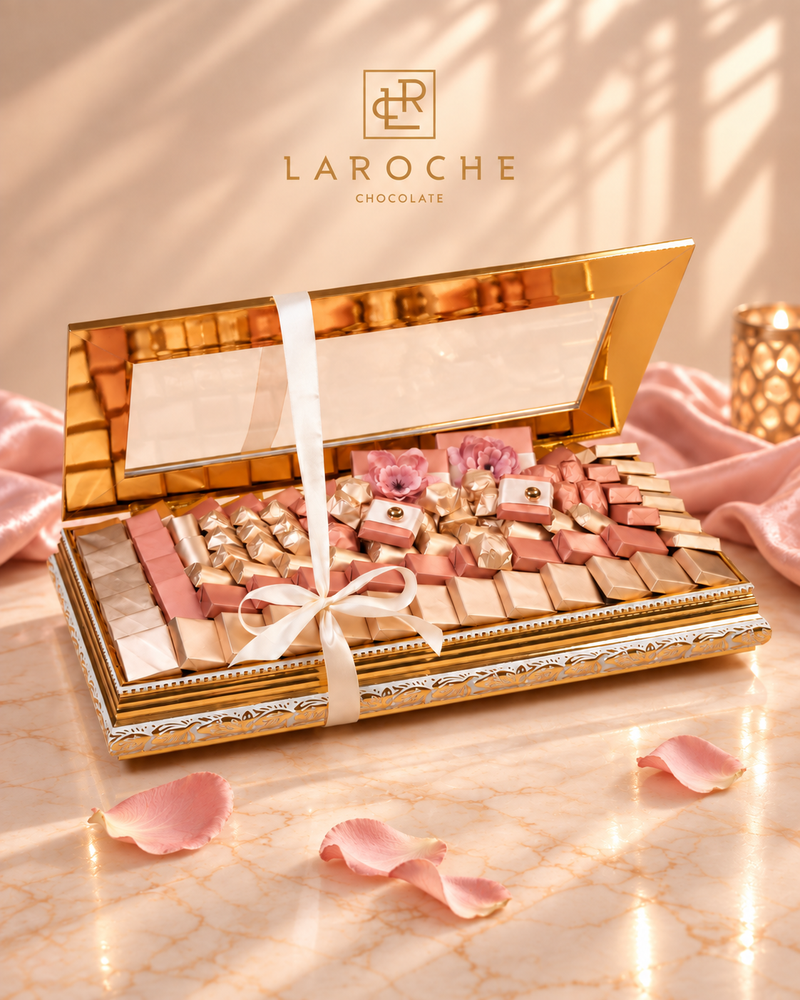 LaRoche Gold Rose Grand Luxury Chocolate Box with premium rose and gold chocolate arrangement