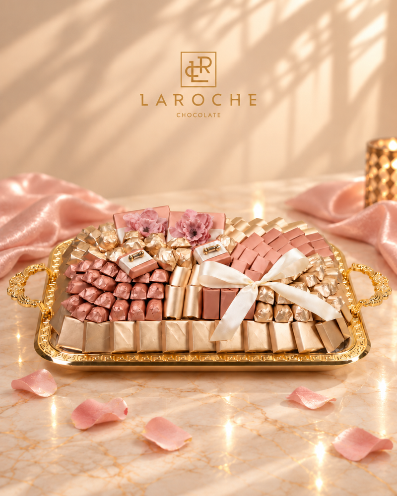 
LaRoche Gold Rose Signature luxury chocolate tray with rose and gold chocolate arrangement
