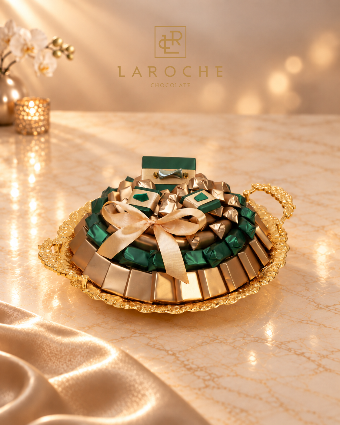 LaRoche VIP Emerald luxury chocolate tray with assorted premium chocolates in green and gold packaging