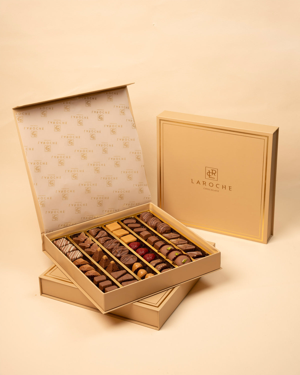 Laroche luxury assorted chocolate box in elegant beige packaging