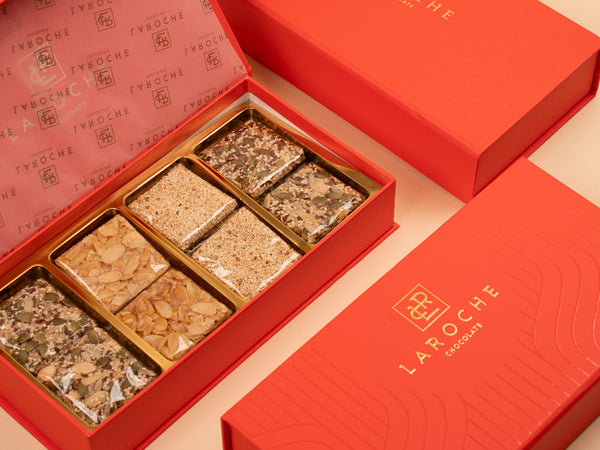 Laroche crunchy nuts gift box in luxury red packaging