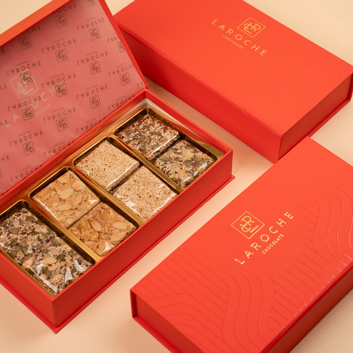 Laroche crunchy nuts gift box in luxury red packaging