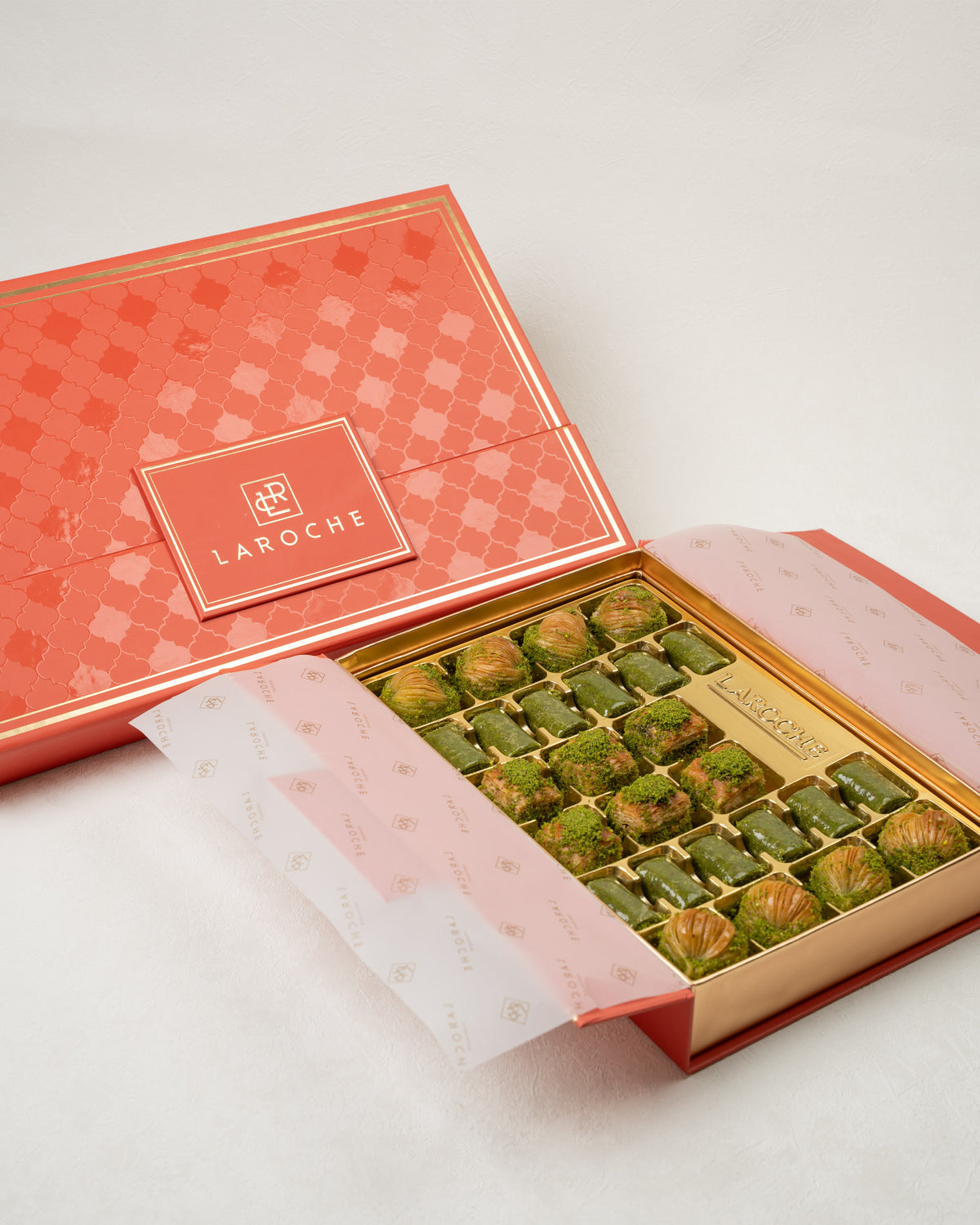 Laroche Turkish baklava gift box with pistachio sweets in luxury packaging