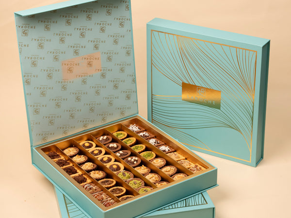 Laroche Petit Four chocolate box in luxury turquoise packaging