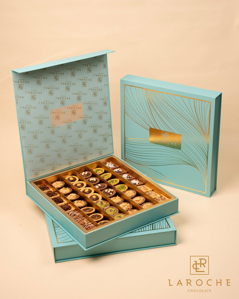 Laroche Petit Four chocolate box in luxury turquoise packaging