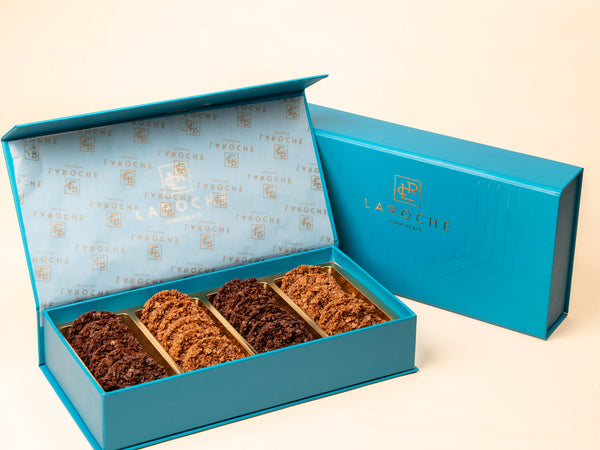 Laroche crunchy chocolate gift box in elegant blue packaging