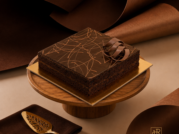 Laroche fudge chocolate cake in Dubai with luxury chocolate presentation